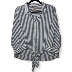 Chico’s Blue & White Striped Tie-Front Blouse | Size 3 (XL) Relaxed Fit